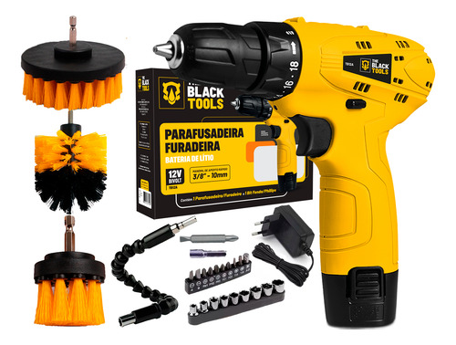 Parafusadeira Furadeira Bateria 12v Bivolt + Kit 3 Escovas