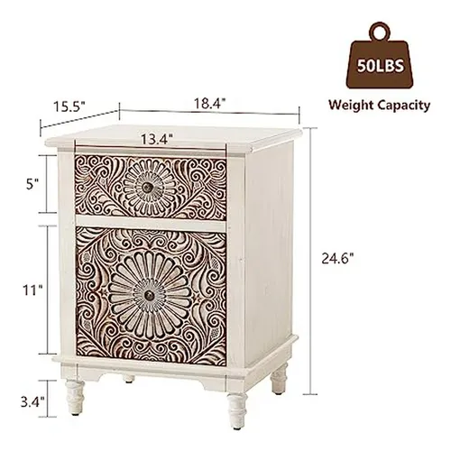 Comoda Con 2 Cajones, Estilo Vintage Con Patas De Madera, C