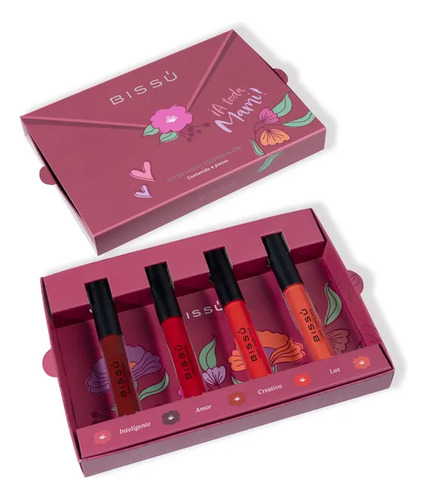 Kit Labial Liquido Mate Bissu ¡a Toda Mami! 4 Piezas Color Eres Amor