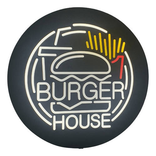 Letreiro Led Luminoso Burger House - Decoração Hamburgueria Cor Preto Voltagem 110v/220v (bivolt)