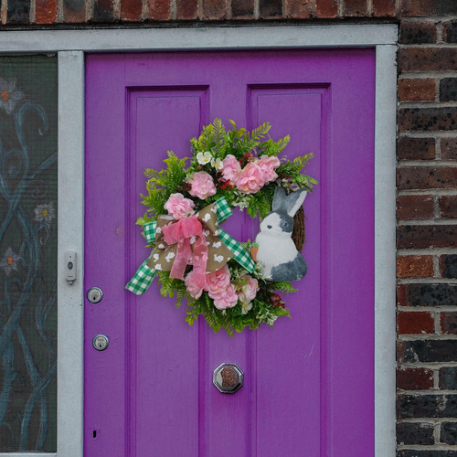Corona De Pascua Con Bowknot Floral Wreath Pink Rose Para El