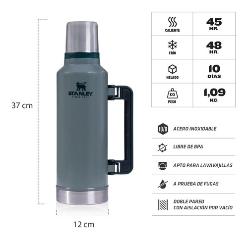 Imagen 2 de 4 de Stanley Termo Clásico 1.9 Lts De Acero Inoxidable Verde