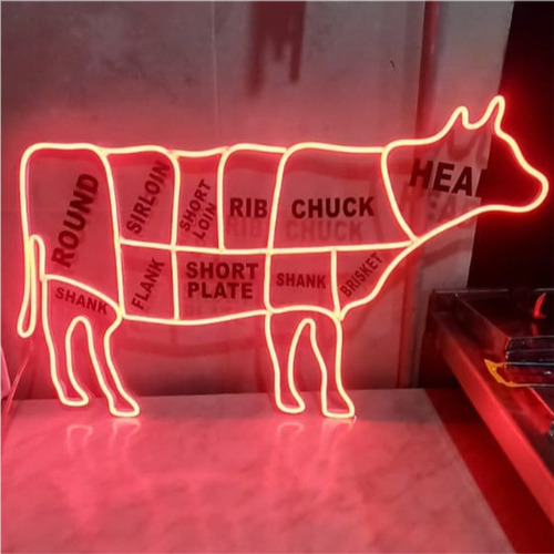 Cartel Vaca Neon Flex Acrilico Tranparete