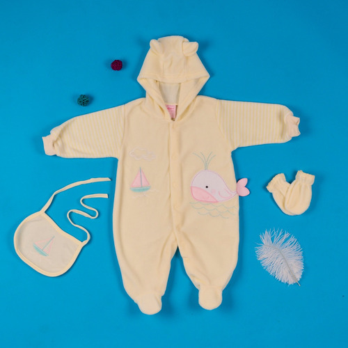 Mameluco De Niña Bebé Set Con Guantes Y Babero De Ballena