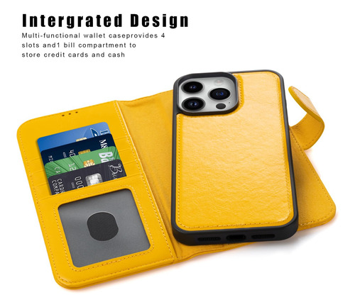 Funda Para iPhone 15 Pro Max Cartera Desmontable En Amarillo
