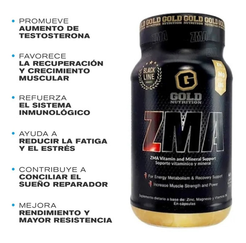 Imagen 4 de 9 de Zma Gold Nutrition Zinc Magnesio Precursor De Testosterona Sabor Na