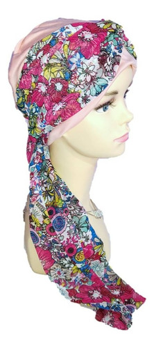 Turbante Gorro Dama Mujer Elegante Mascada Oncológico Quimio Color Rosa Con Estampado