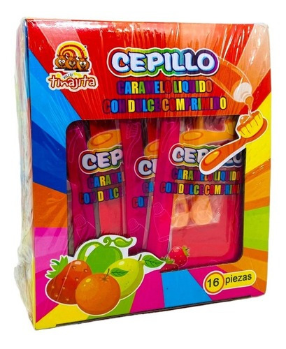 Tinajita Cepillo Caramelo Líquido 16pz Para Fiesta, Piñata