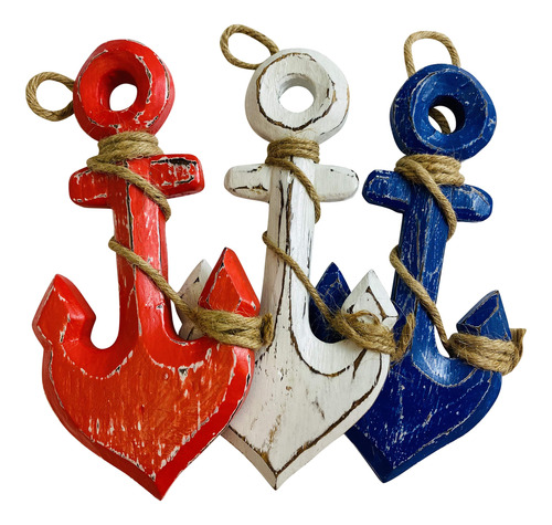 Anchor Christma Ornaments Patriotico Rojo Azul Madera Juego