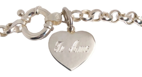 Imagen 3 de 10 de Pulsera Rolo Plata 925 Con Dije De Plata Grabado