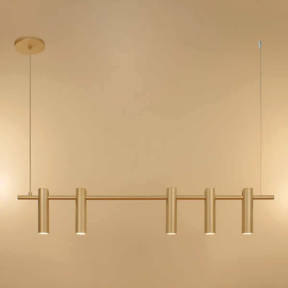 Luminária Pendente ​Retangular Dourada 95cm Portofino Alumínio 5 Lâmpadas GU10