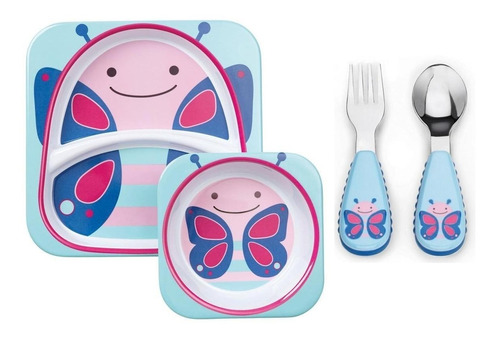 Kit Alimentação Pratos E Talheres Skip Hop Zoo Borboleta 