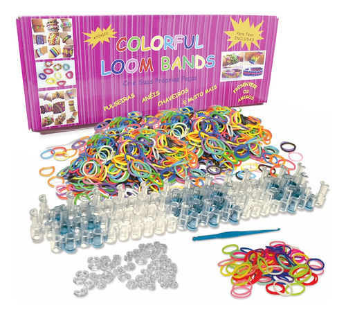 Loom Band Pulseira Elásticos Sortidos + Clips + Agulha Regua