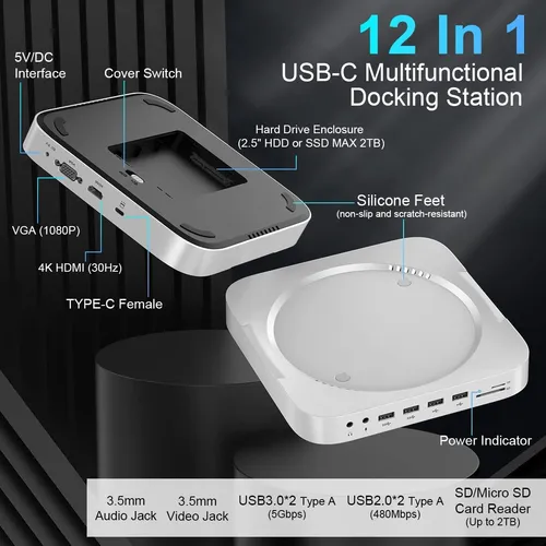 Satechi Mac Mini Hub Y Soporte Con Carcasa Ssd Para Nvme/sat