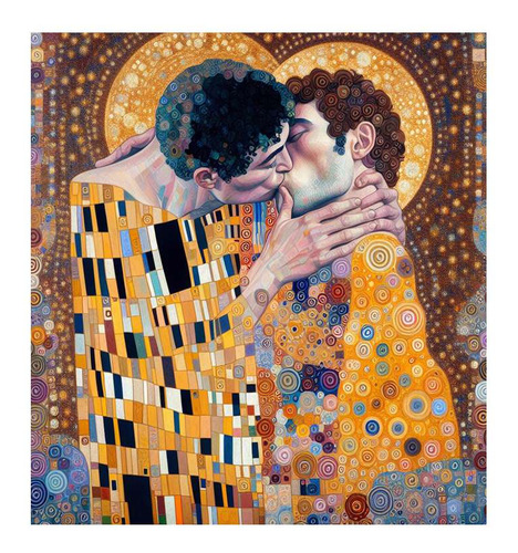 Vinilo 30x30cm Klimt 2 Hombres Beso Arte Pintura Love