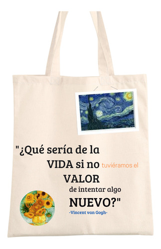Bolso De Tela Lienzo Estampado Van Gogh, Variedades 40x35cm Beige Van Gogh - Variedad