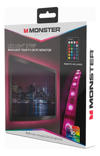 Tira Led Luz Neón 2m Monster Con Control Remoto Color De La Luz Multicolor