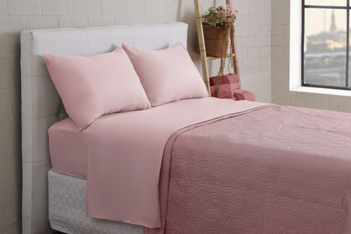 Jogo Lençol Microfibra Cama Queen 4 Peças Paco Milano Cor Rosa