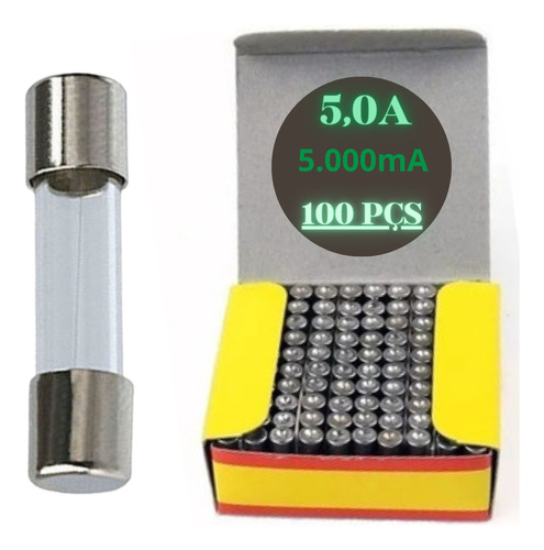 100 Peças - Fusível Vidro Pequeno (5 A) 5000m Amperes 5x20mm