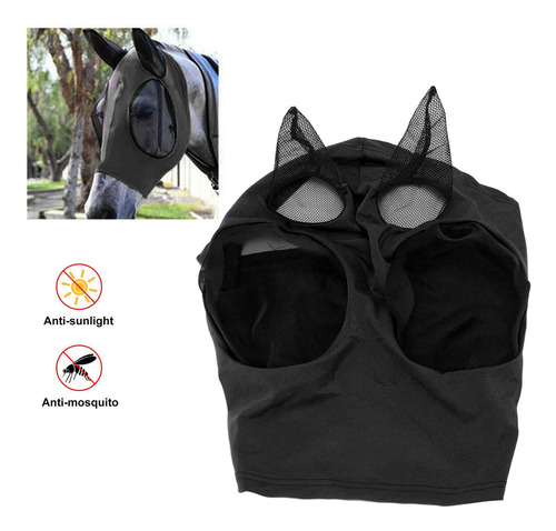 Máscara Antimoscas Caballos Tejido Punto Suave Transpirable Negro M