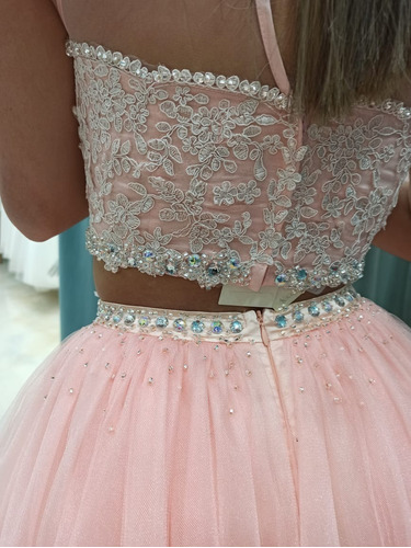 Vestido 15 Años Fiesta 3 Piezas Bordado Rosa Coral