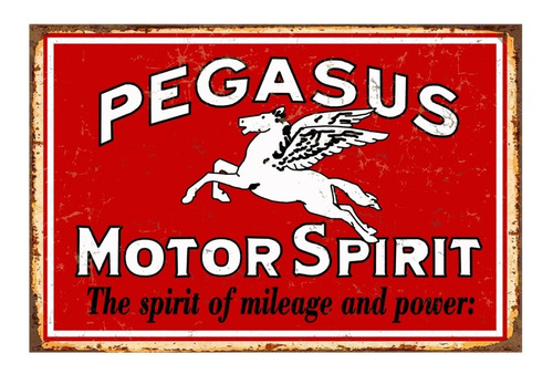 1 Cartel Metalico Letrero Pegasus Mobiloil Aceite 40x28 Cms