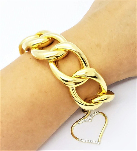 Pulseira Feminina Com Pingente Coração Banhada A Ouro 4621b