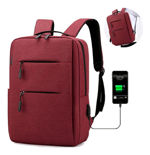 Mochila Antirrobo Impermeable Ergonomica Con Carga Usb Celular Para iPhone iPad Mac Laptop Portátil De 15 Pulgadas Gran Capacidad Color Bordó