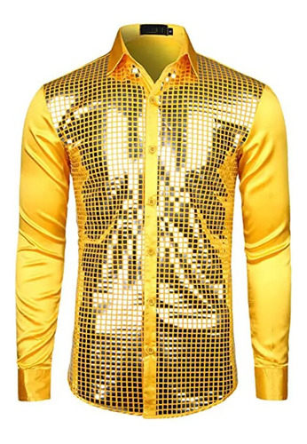 Camisas De Seda Golsequin Para Hombre, Manga Larga, Discotec