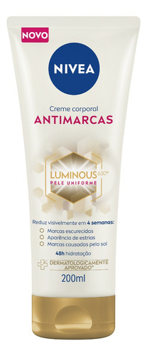  Creme reduzir marcas de estrias, reduzir marcas de sol e uniformizar o tom da pele para corpo Nivea Luminous NIVEA LUMINOUS 630® Creme Corporal Antimarcas 200ml en bisnaga de 662.2mL/211g neutro