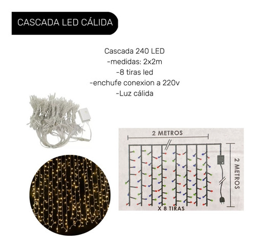 Imagen 3 de 10 de Cortina Cascada 240 Luces Led 2x2m Con Enchufe 220v