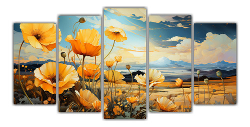 Cinco Canvas Acuarelas Exóticas Representación 150x75cm
