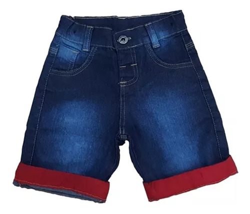 Bermuda Bermudinha Jeans Infantil Barra Colorida Vermelha