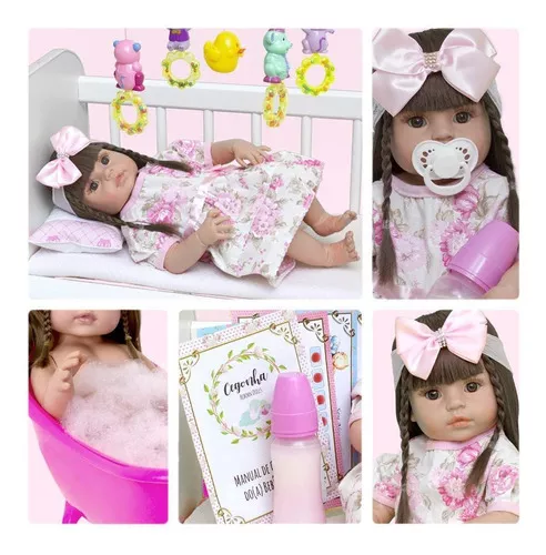 Bebê Reborn Realista Princesa Rosa 55cm + Enxoval Completo