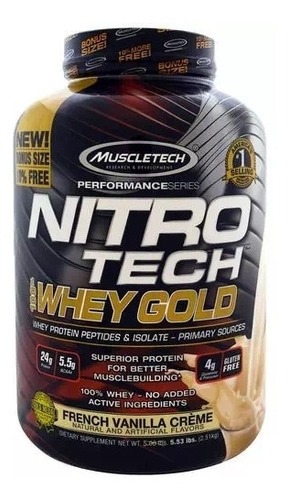 Suplemento en polvo MuscleTech Nitro Tech 100% Whey Gold proteína sabor french vanilla crème en pote de 2.27kg