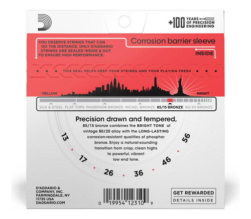 Encordoamento Violão Aço 13-56 D'addario85/15 Bronze Ez930
