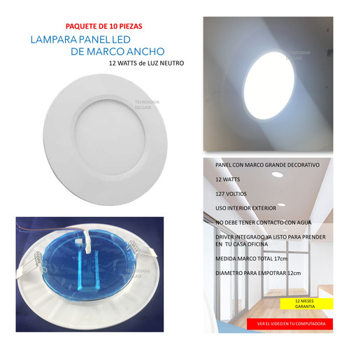 10 Lamparas Panel Led 12w Spot Luz Neutra Empotrar Plafon