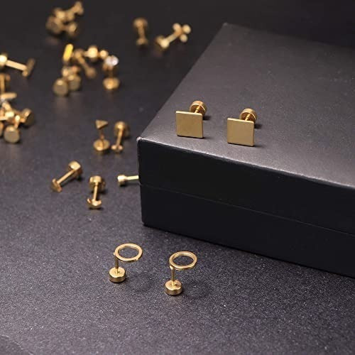 Imagen 3 de 7 de Aretes Piercing Acero Inoxidable Antialérgico Dorado