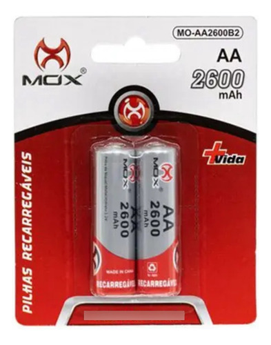 Pilha Recarregável Aa-2600 Mah Blister 2 Unidades Mox Ni-mh