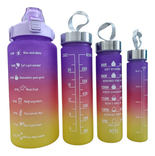 Trio Vaso Motivacional  Botella Gym Ejercicio 4 Piezas