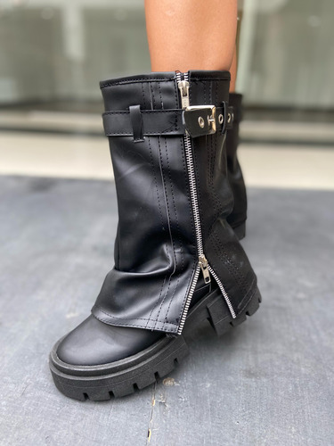 Bota Borcego Caña Volcada Plataforma Cierre Punk Mujer Dama