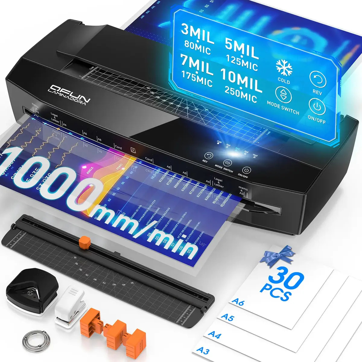 Laminadora Térmica Enmicadora Qfun De 13 Pulgadas A3 Incluye 30 Micas Y Cortador De Papel 4 Rodillos Para Uso Intensivo Para Oficinas Escuelas Y Centros De Copiado Sl6319 Negro