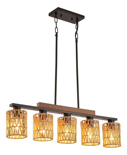 Lámpara De Comedor Rústica De 5 Luces, Estilo Bohemio