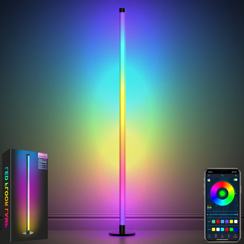 Cozylady Lámparas De Piso 1.6m Rgbic Bluetooth App Control Sincronización De Música Blanco