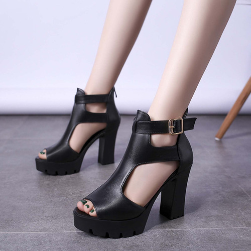 Zapatos De Tacón Alto Grueso Con Punta Abierta For Mujer, C
