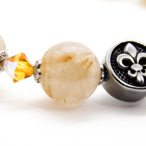Pulsera De Piedras Semipreciosas De Cuarzo Rutilado Dorado