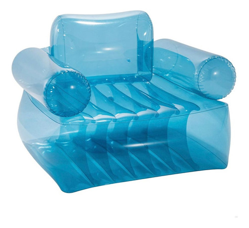 Poltrona Azul Puff Sofá Inflável Intex + Bomba De Ar Manual