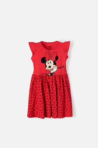 Vestido De Minnie Mouse Manga Corta Rojo Para Niña