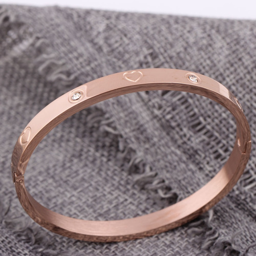 Imagen 3 de 7 de Pulsera Esclava Mujer Brazalete Acero Corazon Piedras