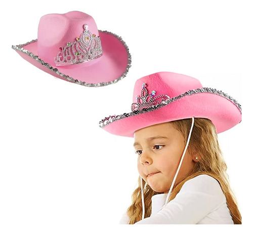 Sombrero Gorro Vaquera Cowboy Sheriff Mujer Rosa Brillo X6